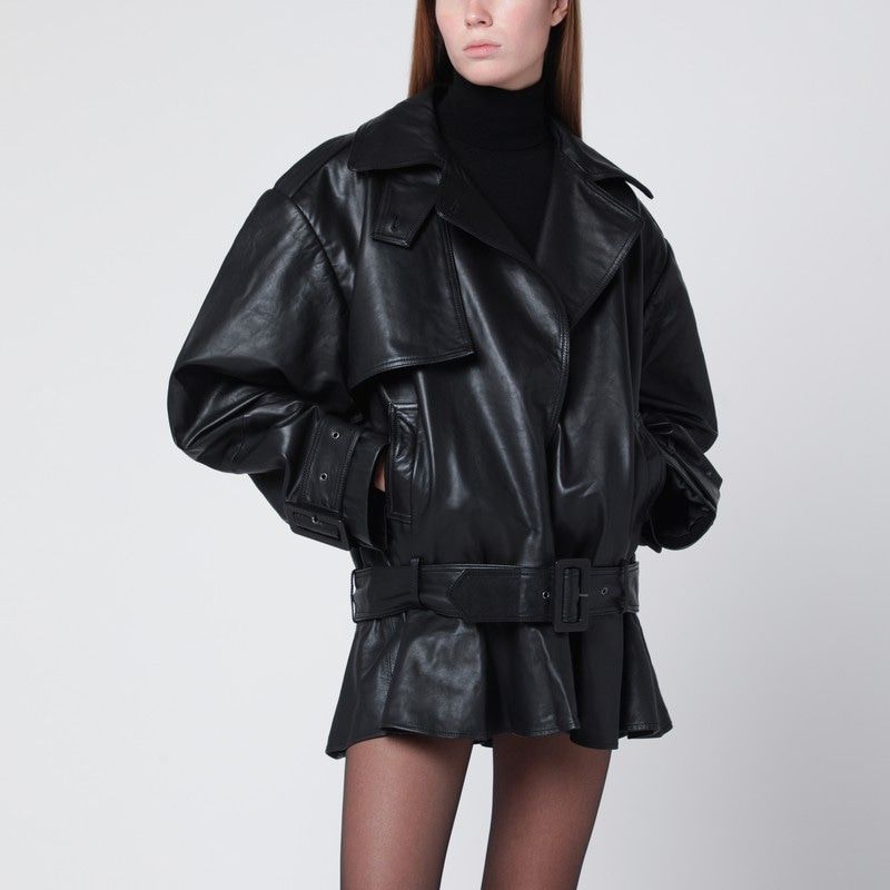 ROTATE BIRGERCHRISTENSEN Leather Biker Jacket with Structured Collar