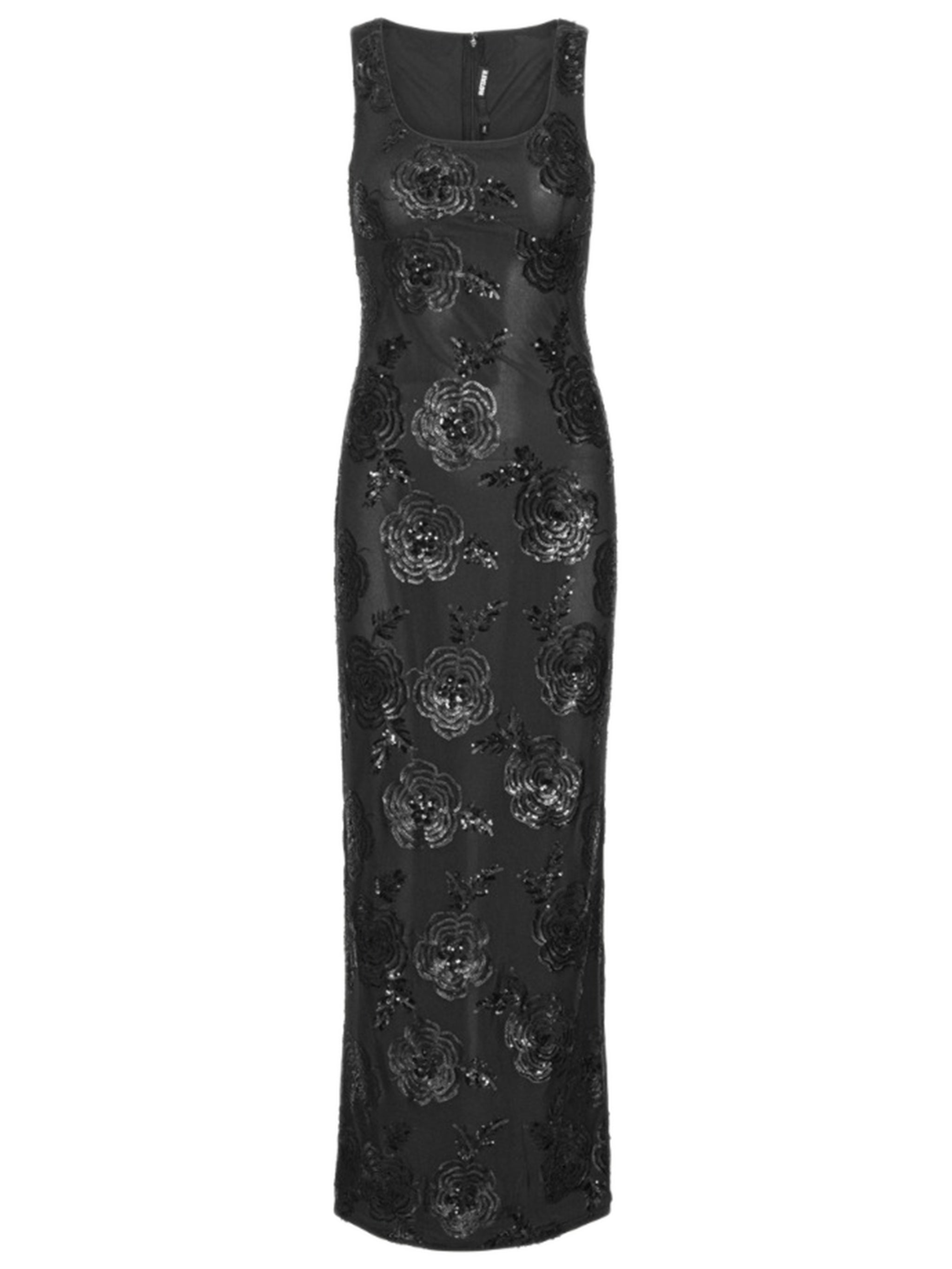 ROTATE BIRGERCHRISTENSEN Fitted Maxi Dress with Sequined Floral Embroidery