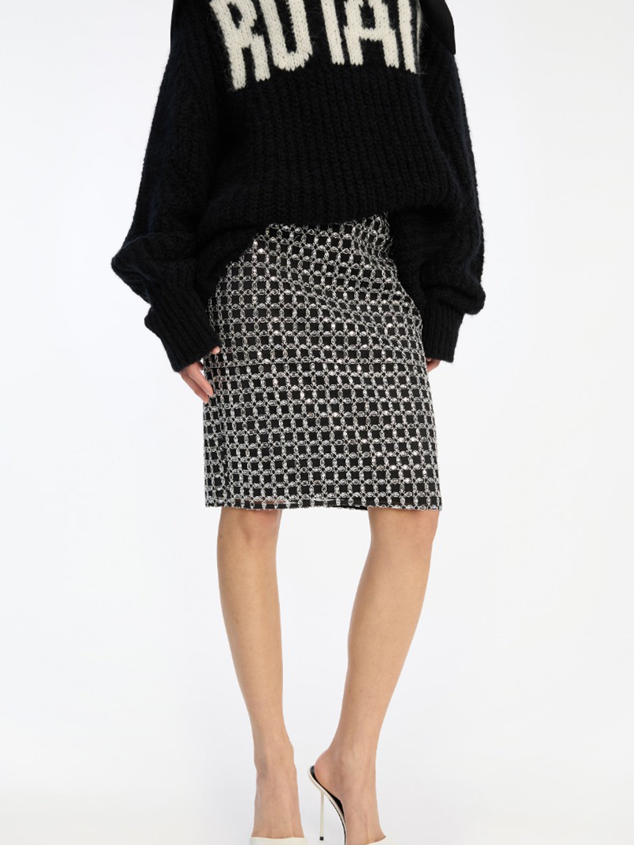 ROTATE BIRGERCHRISTENSEN Beaded Long Mini Skirt - Size 34