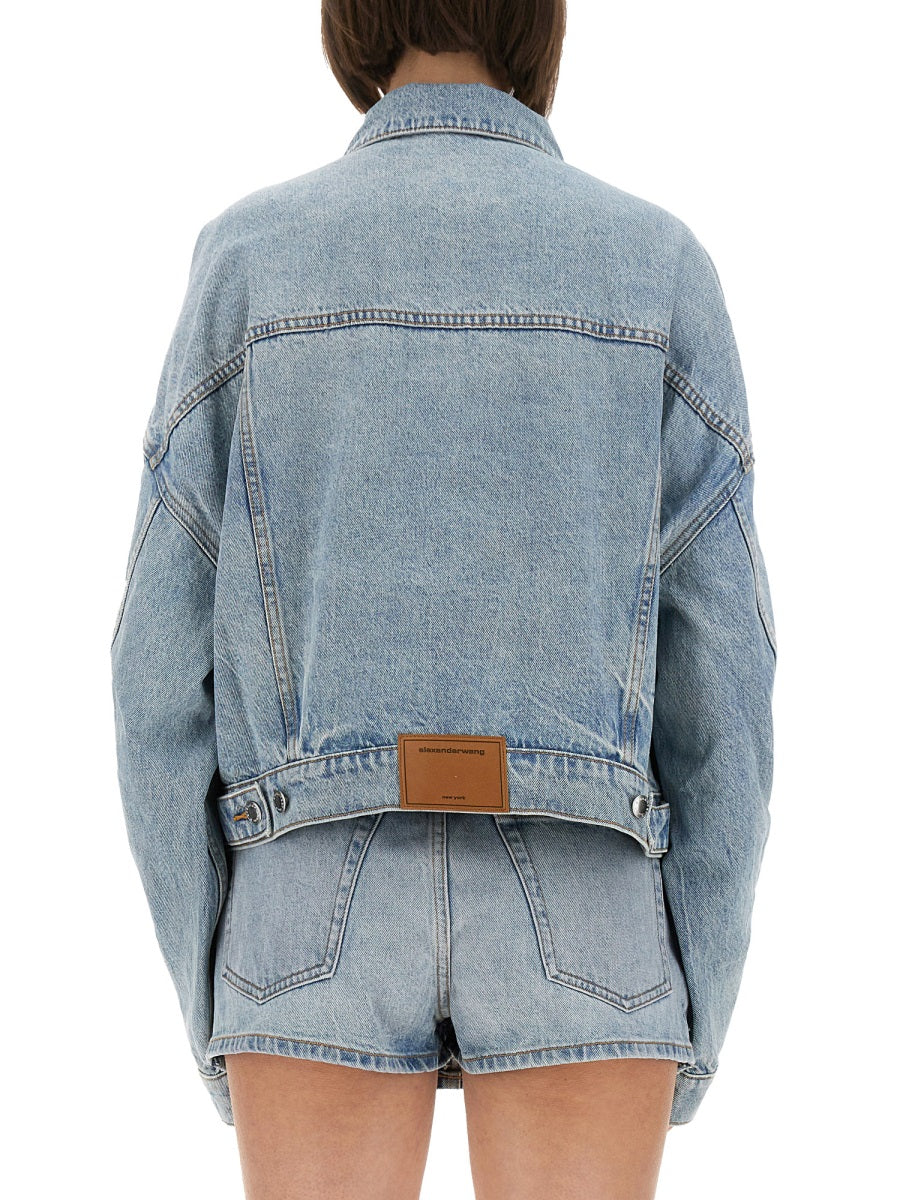 ALEXANDER WANG Boxy Fit Denim Clip-On Trucker Jacket - Size S