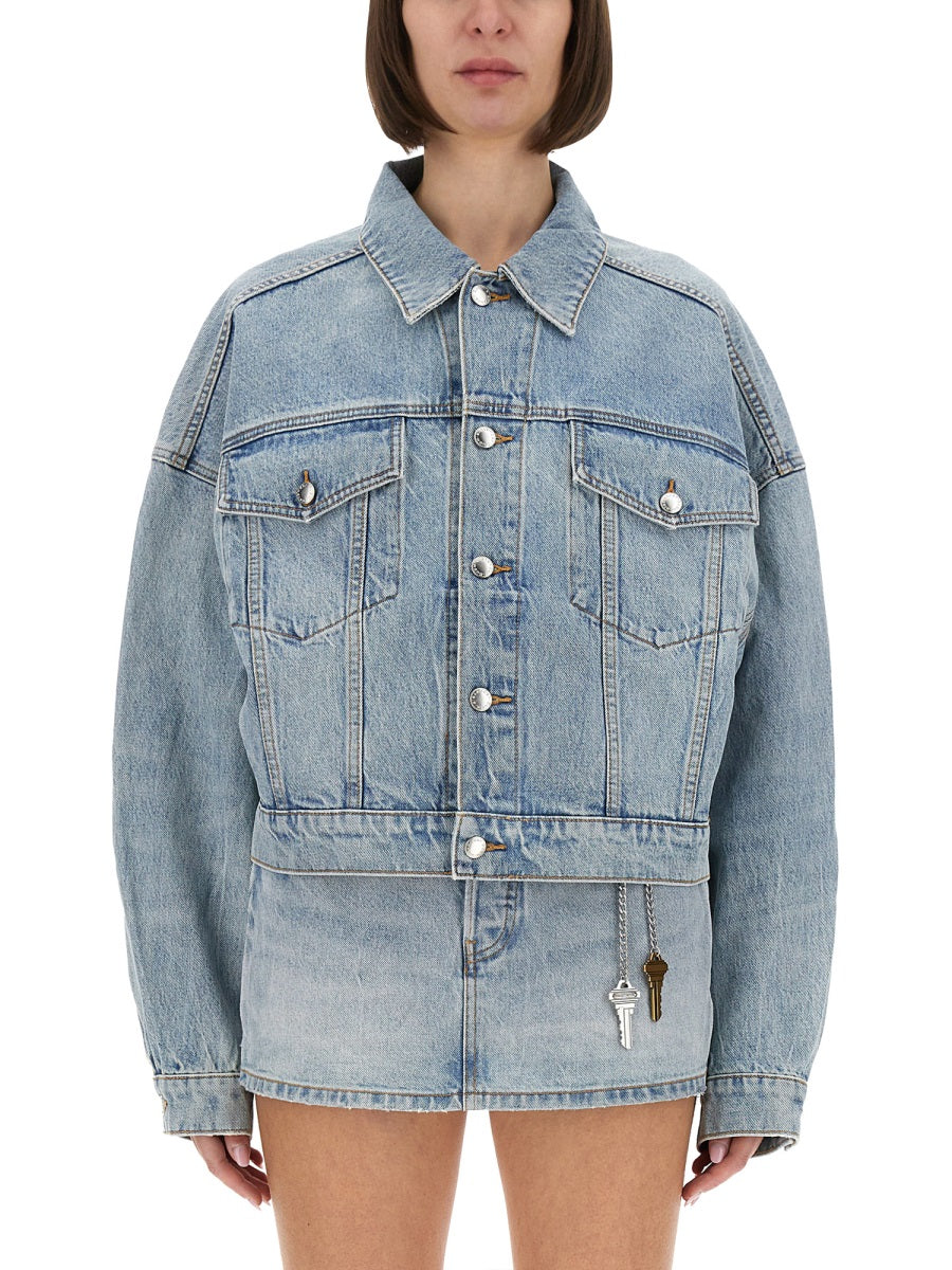ALEXANDER WANG Boxy Fit Denim Clip-On Trucker Jacket - Size S