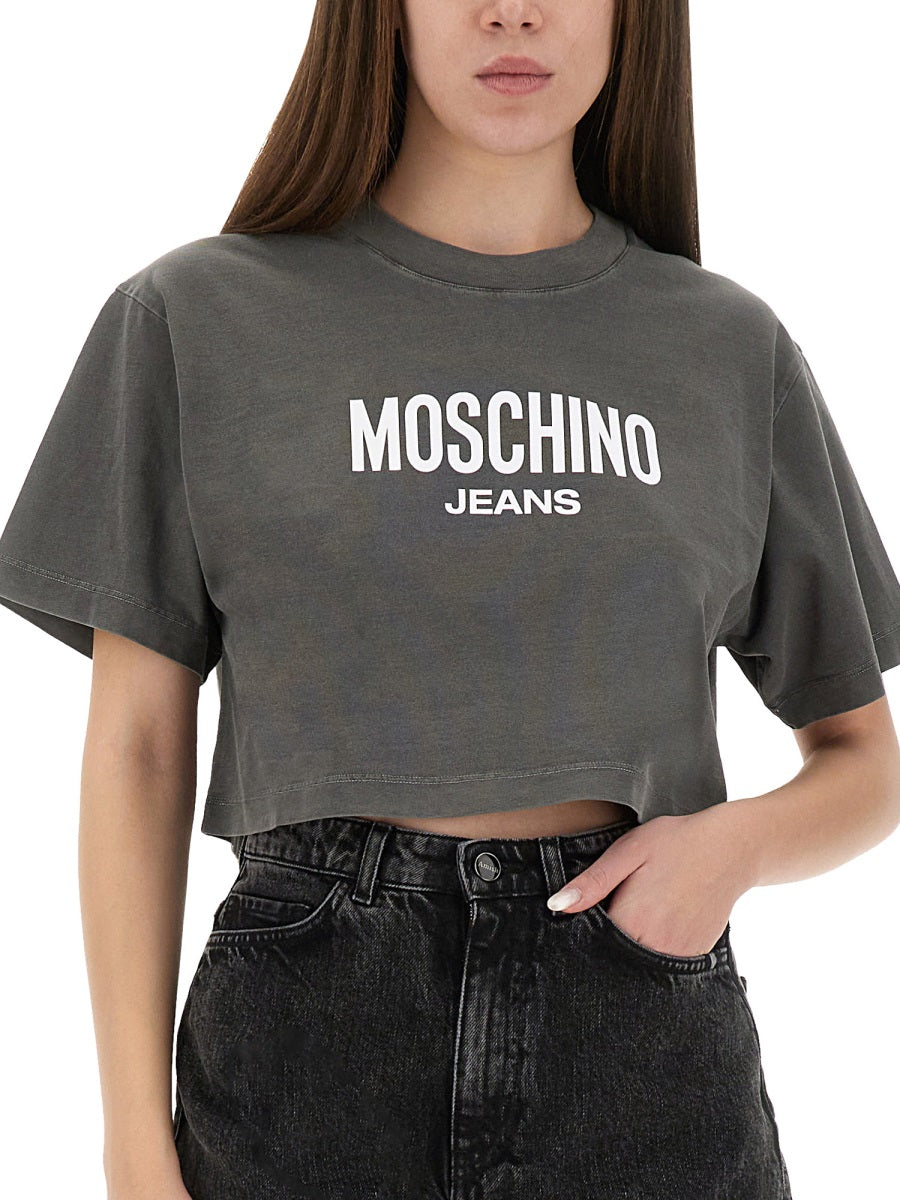 MOSCHINO JEANS Cropped T-Shirt with Logo - Size S