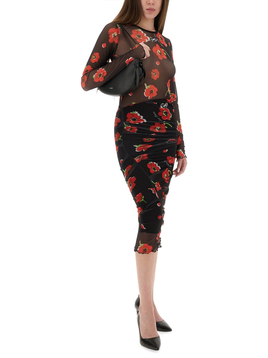 MOSCHINO JEANS Floral Mesh Slim Fit Top - Size 40 IT