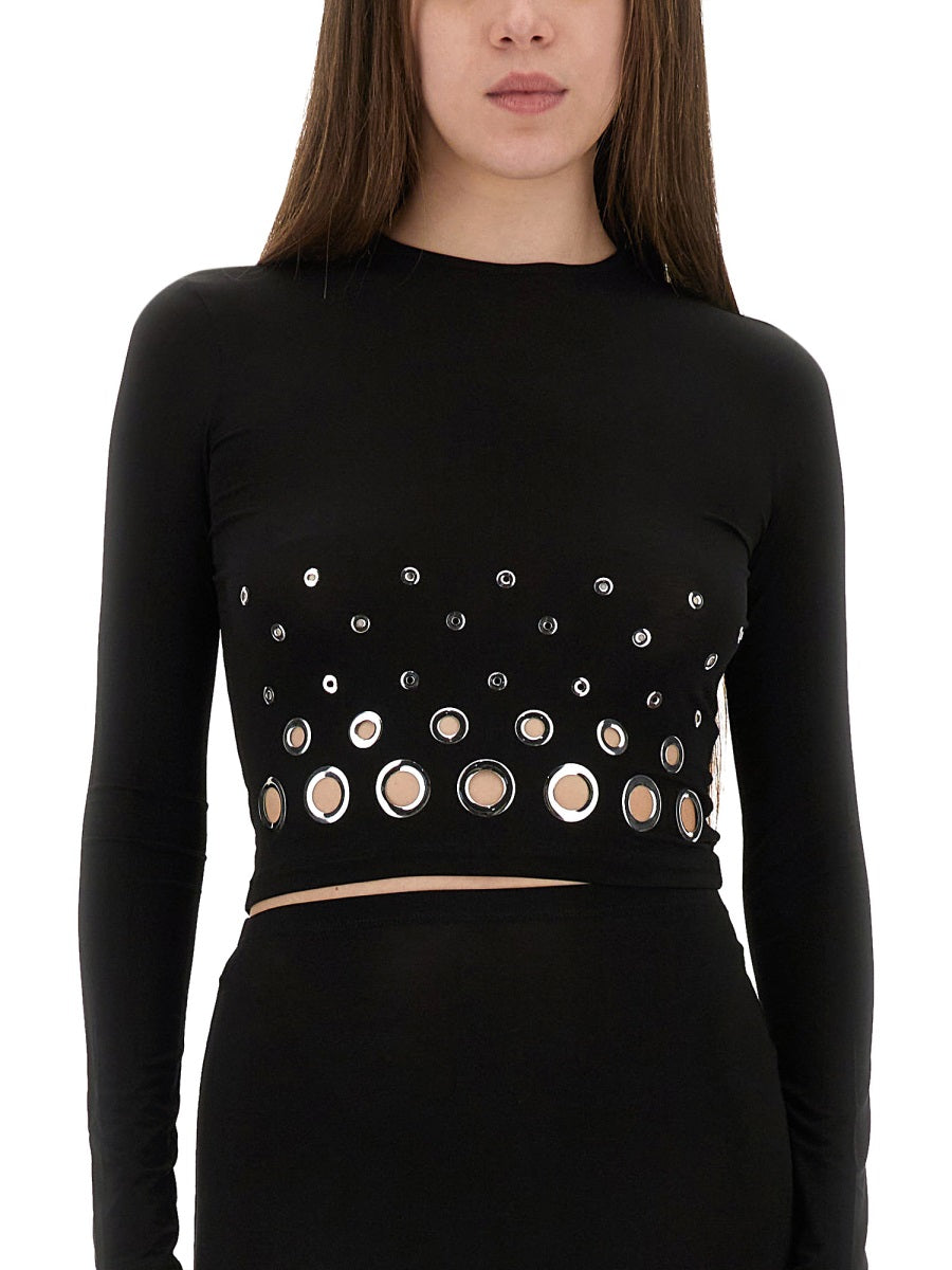 RABANNE Slim Fit Cropped Top with Eyelets - Size 36