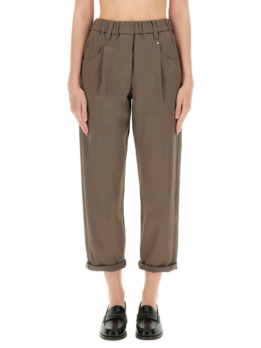 BRUNELLO CUCINELLI Women's Baggy Pull-On Pants in Cotton - Size 40