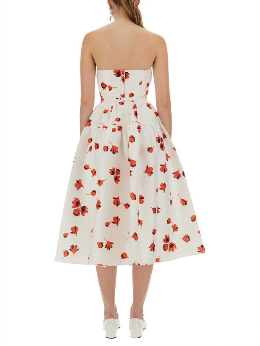 SELF-PORTRAIT Fitted Floral Midi Dress (Size 6 UK)