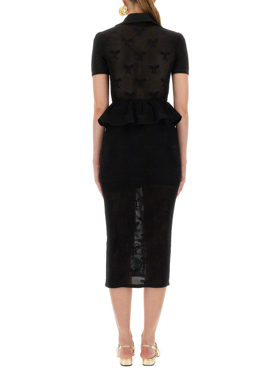 SELF-PORTRAIT Slim Fit Midi Crochet Dress with Bows