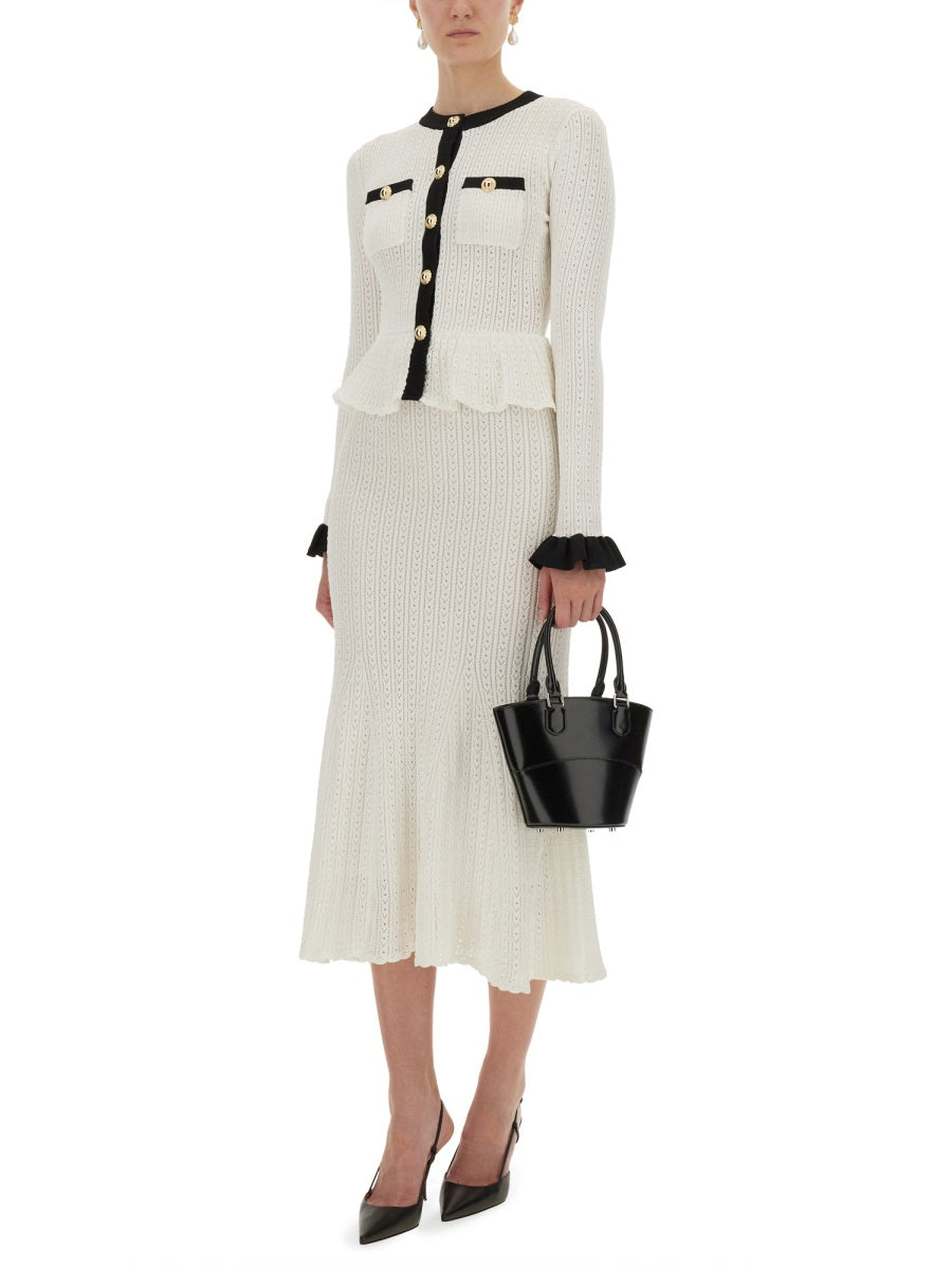 SELF-PORTRAIT Perforated Knit Midi Dress - Slim Fit