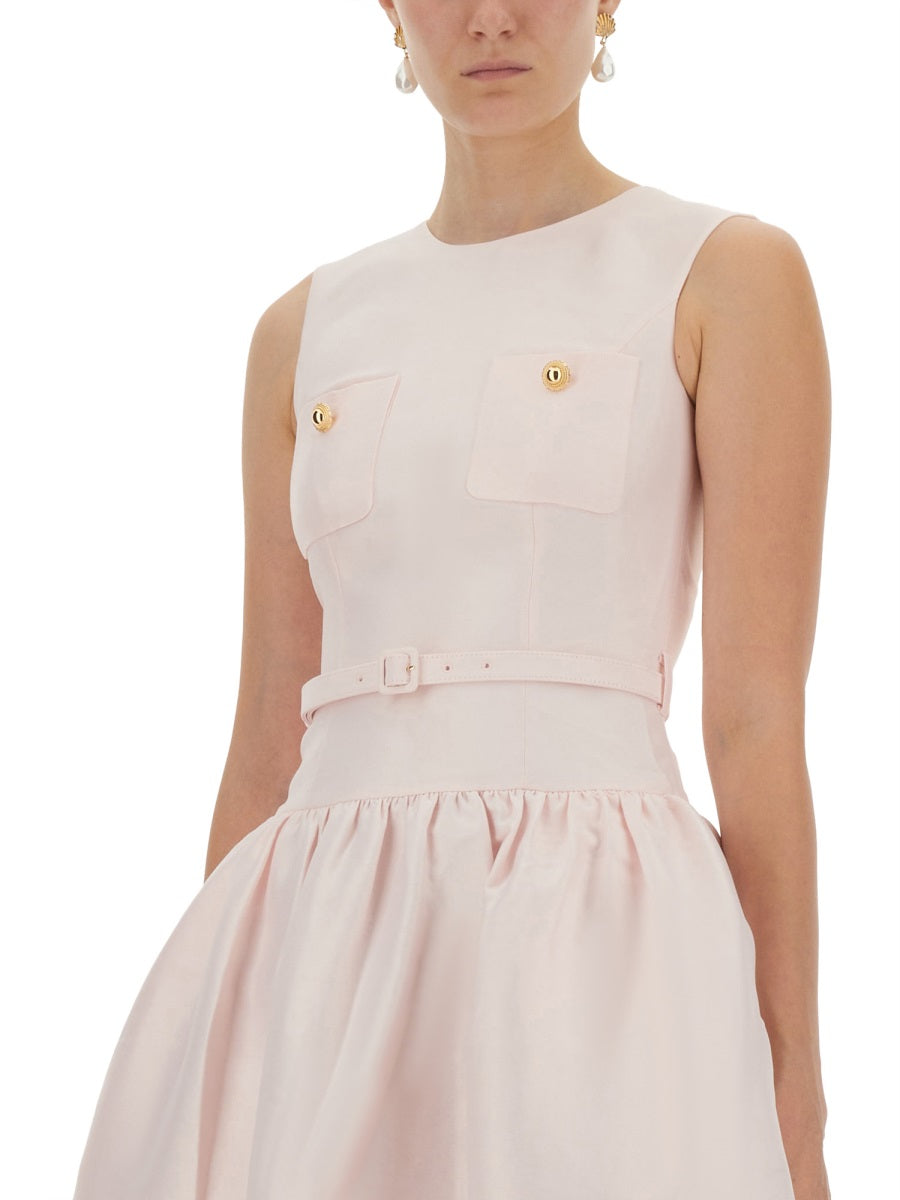 SELF-PORTRAIT Fitted Taffeta Midi Dress - Size 6 UK