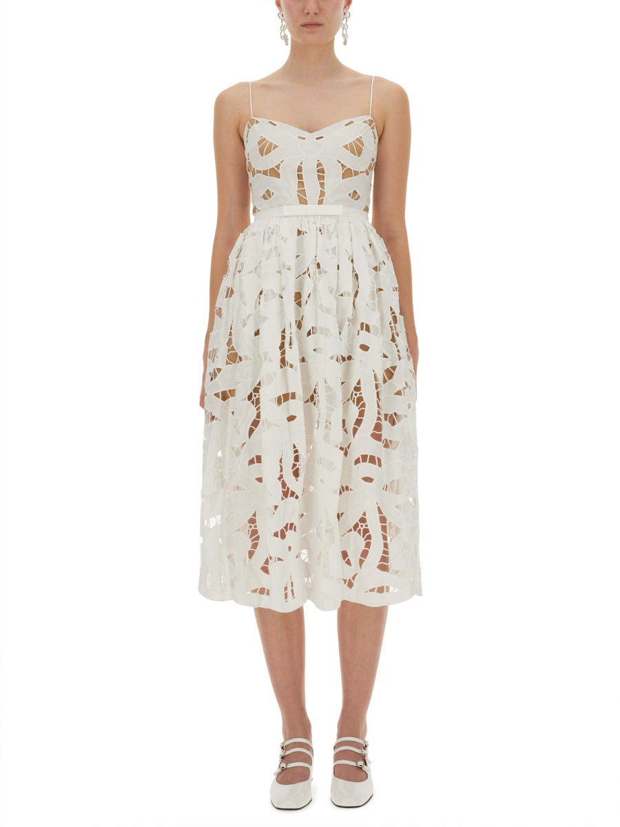 SELF-PORTRAIT Embroidered Midi Dress with Bow - Size 6