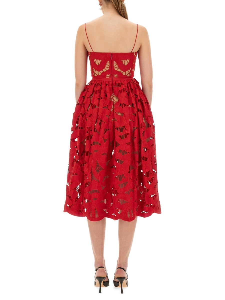 SELF-PORTRAIT Embroidered Midi Dress with Bow - Size 6 UK