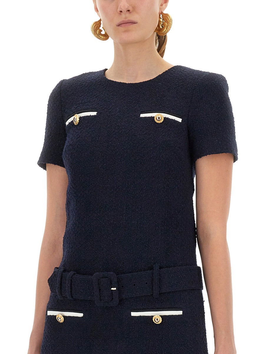 SELF-PORTRAIT Fitted Mini Boucle Loop Dress - Size 6 UK