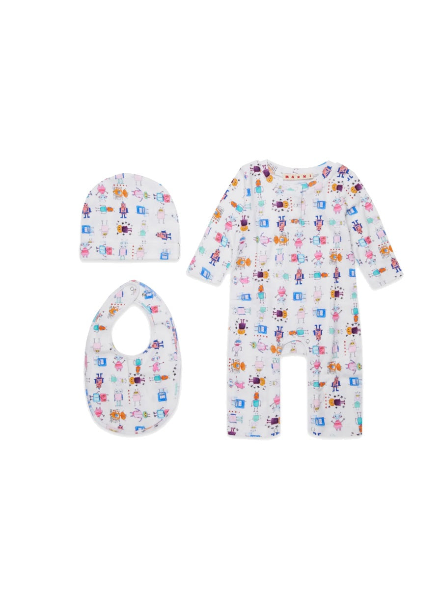 MARNI Unisex Mini Romper Set with Bib and Hat