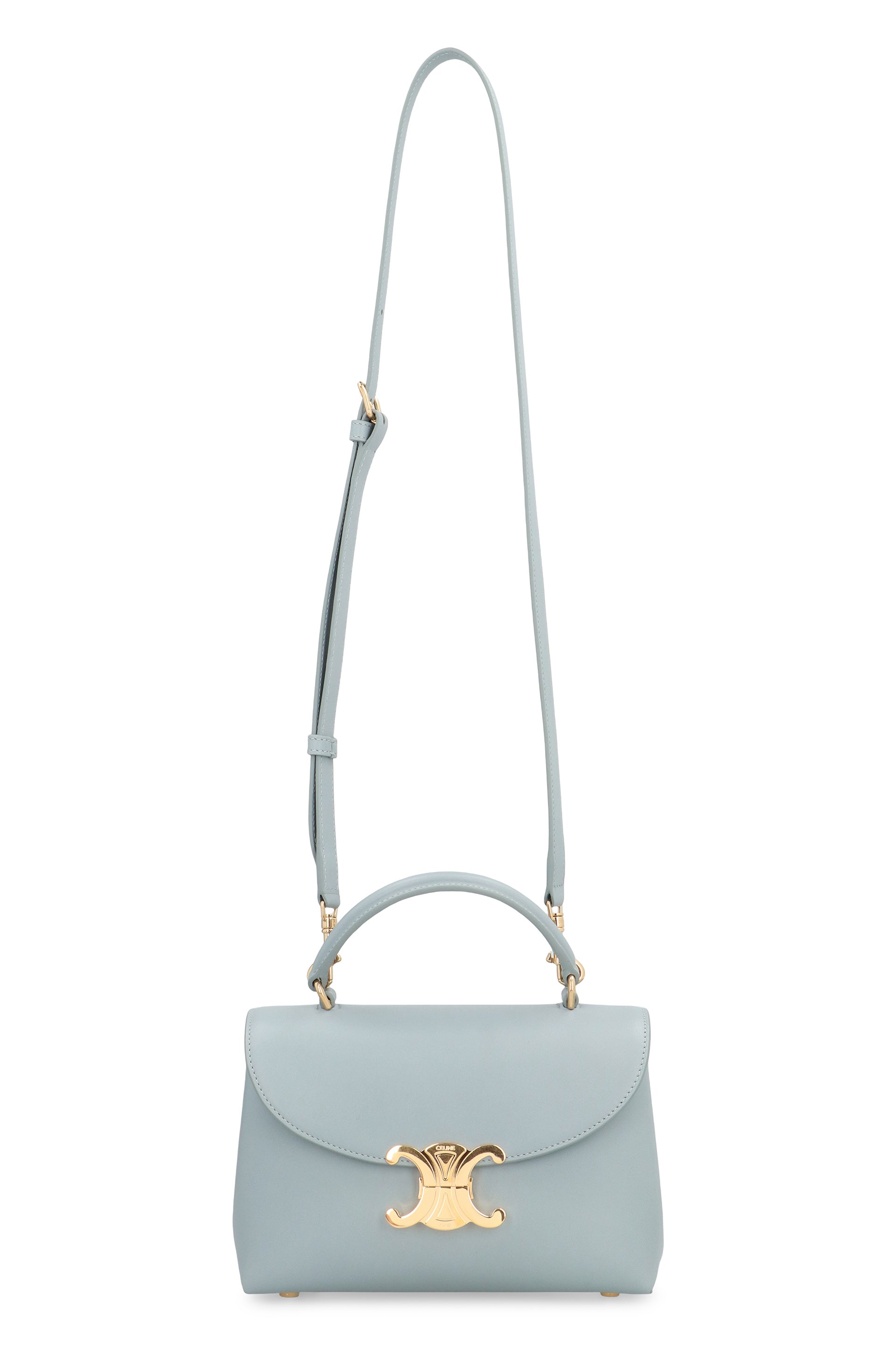 CELINE Mini Leather Handbag with Top Handle and Flap Closure