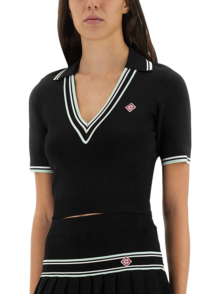 CASABLANCA Viscose V-Neck Polo Shirt - Size S