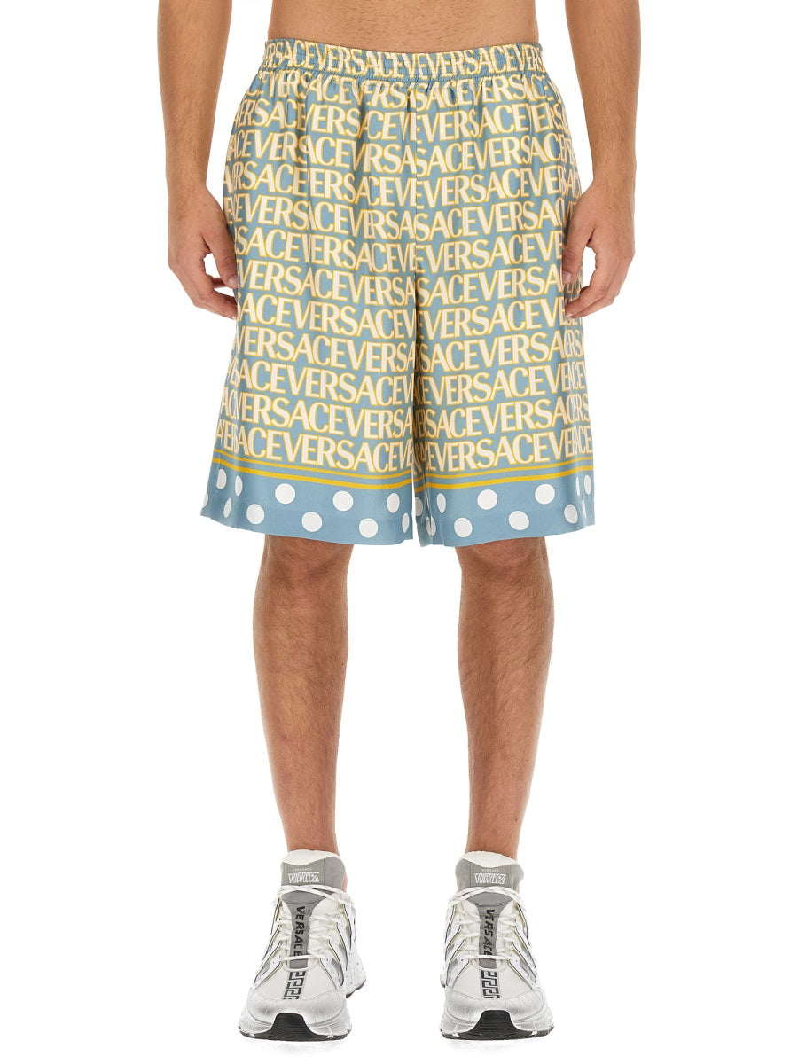 VERSACE Silk Logo Shorts - Regular Fit, Size 50 IT