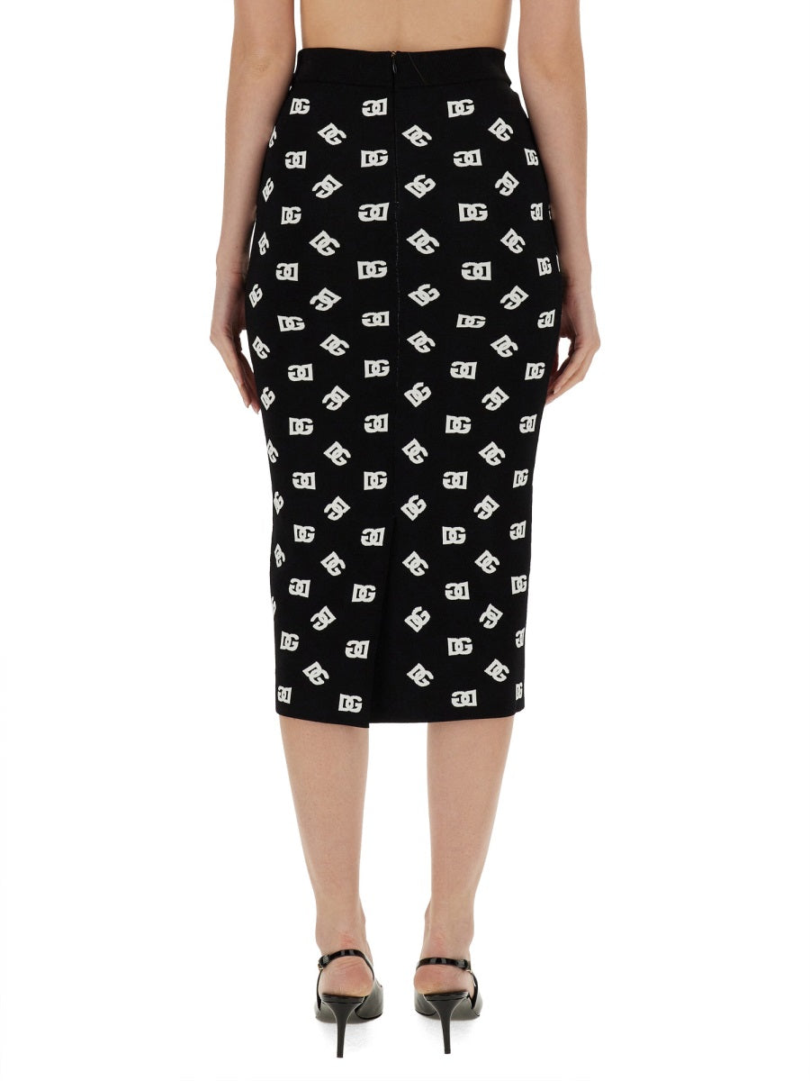 DOLCE & GABBANA Viscose Logo Jacquard Pencil Skirt - Slim Fit - Size 40 IT