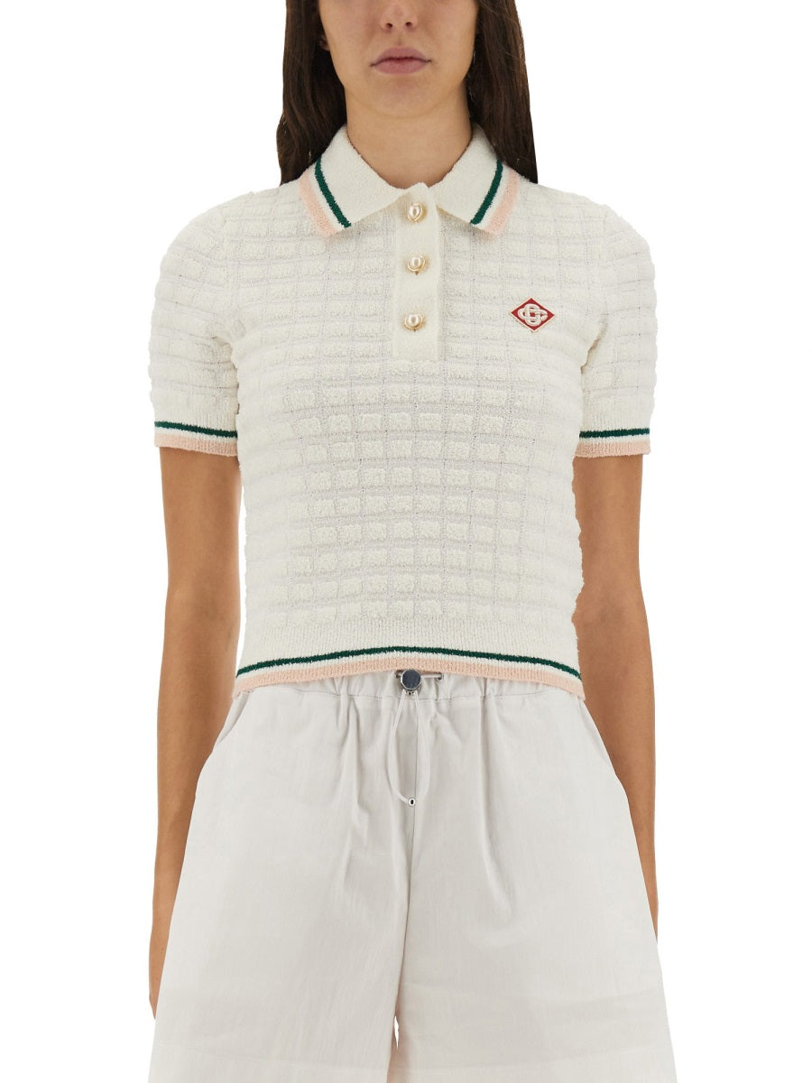 CASABLANCA Cropped Cotton Bouclé Polo Shirt