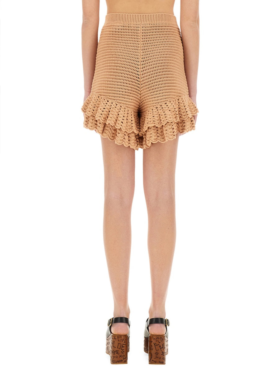 CHLOÉ Chic Crochet Knit Mini Shorts - Size S