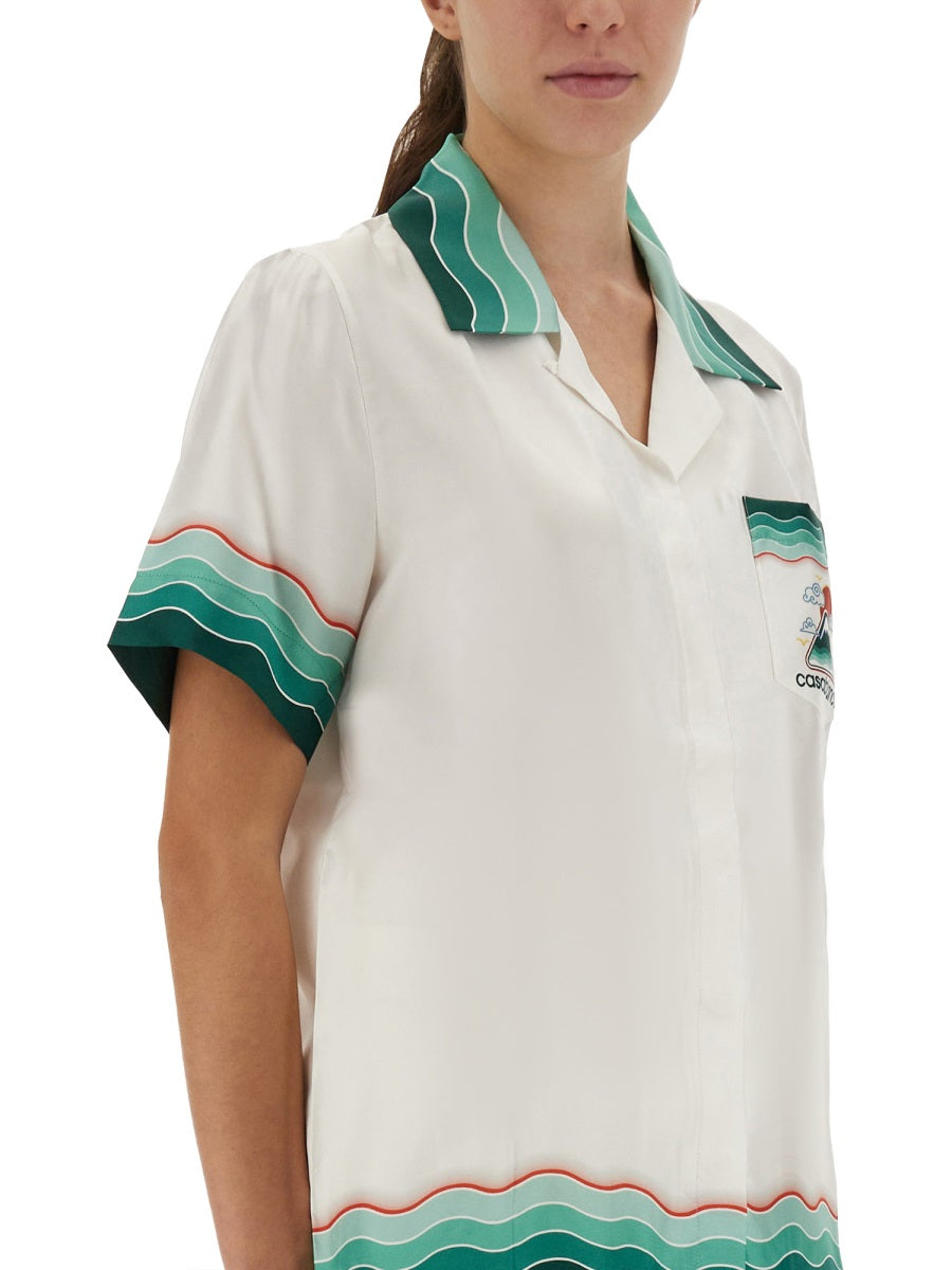 CASABLANCA Wave Pattern Silk Shirt - Size S