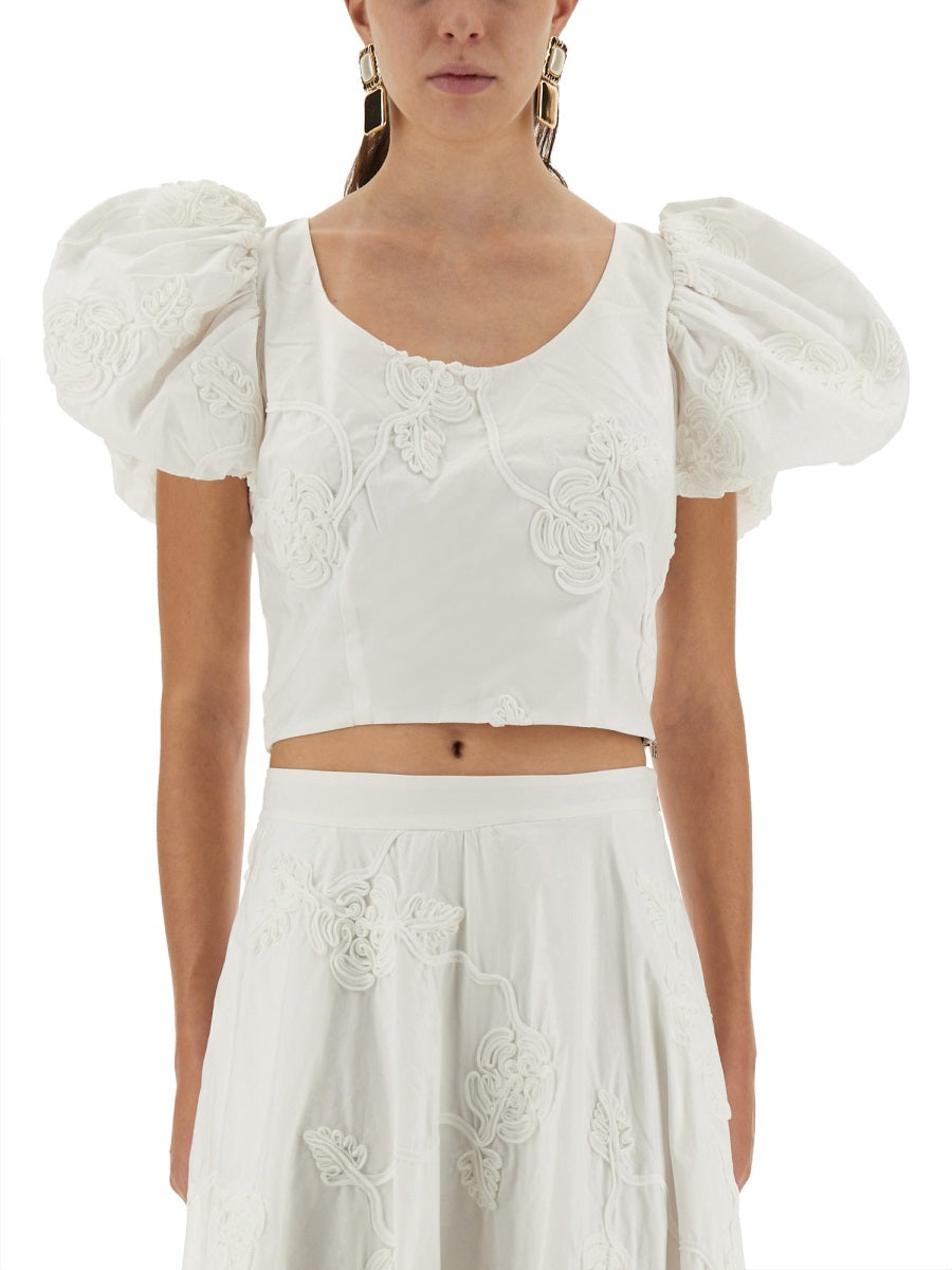 ROTATE BIRGER CHRISTENSEN Cotton Top with Puff Sleeves Size 40