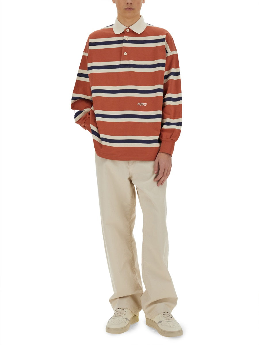 AUTRY Oversized Striped Rugby Polo Shirt