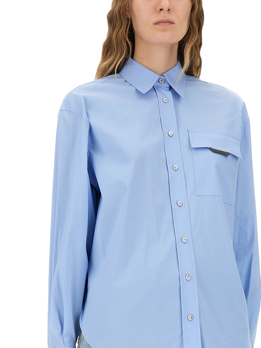 BRUNELLO CUCINELLI Women’s Shirt with Shiny Flap Detail - Size S