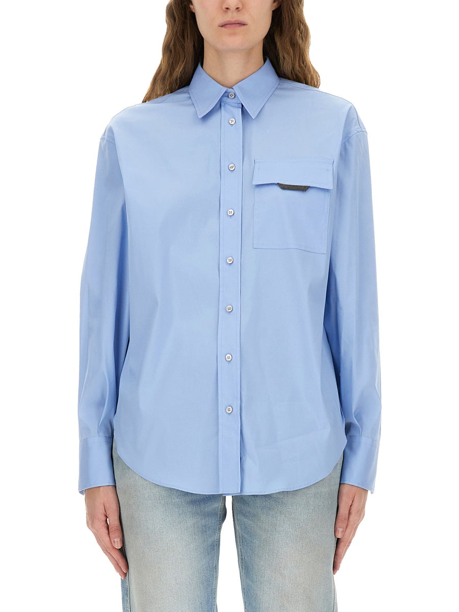 BRUNELLO CUCINELLI Women’s Shirt with Shiny Flap Detail - Size S