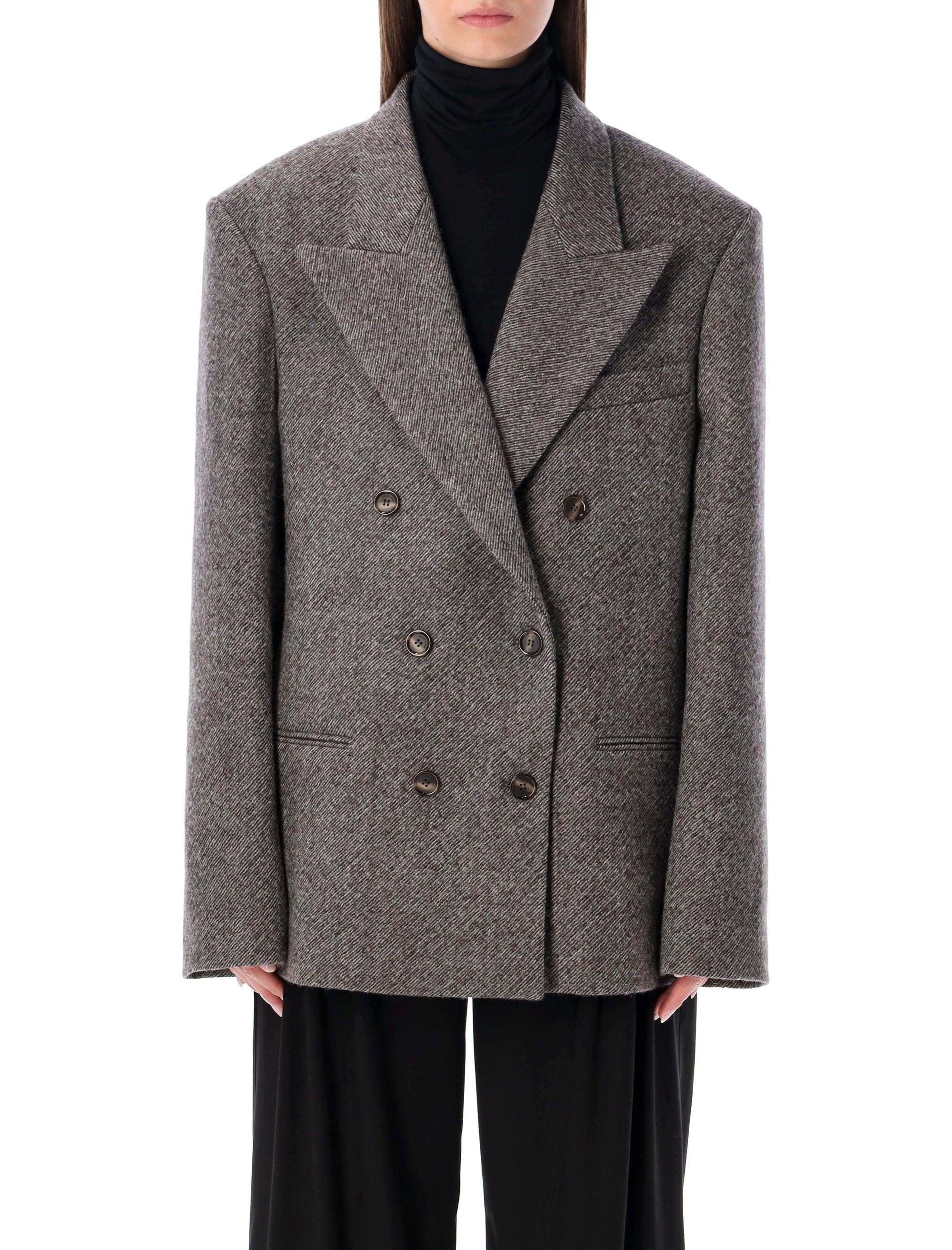 MAGDA BUTRYM Chevron Wool Double-Breasted Jacket - Size 36