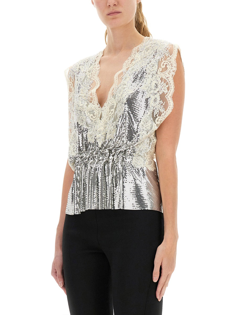 RABANNE Mini Lace and Sequin Top - Size 36 FR