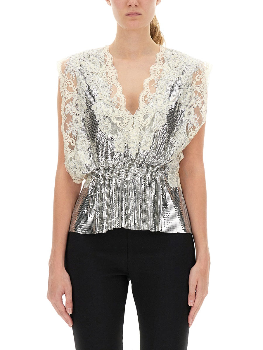 RABANNE Mini Lace and Sequin Top - Size 36 FR