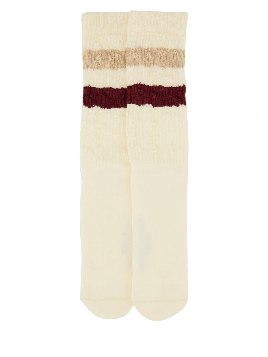 GOLDEN GOOSE Distressed Detail Socks with Stripes for Men