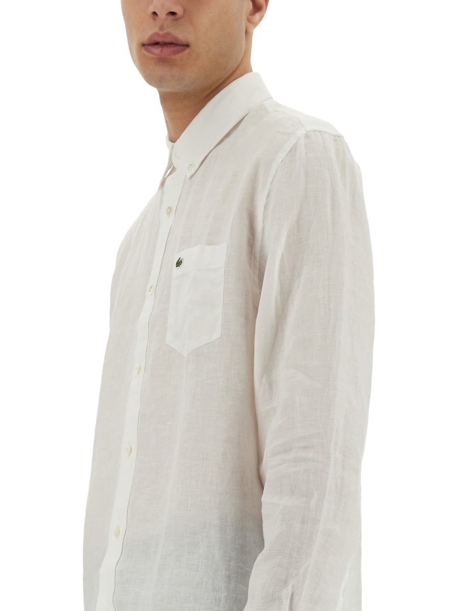 LACOSTE Men's Logo Linen Shirt - Size 41