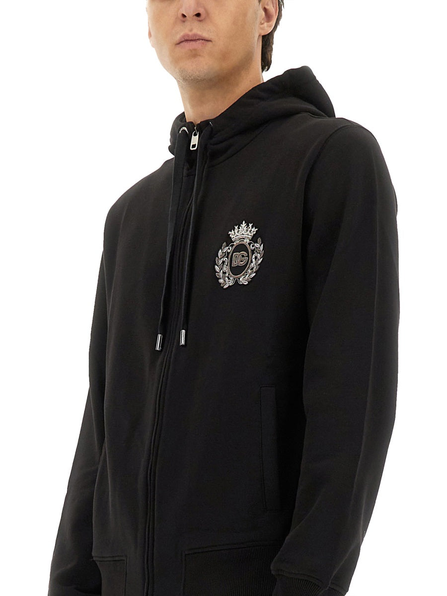 DOLCE & GABBANA Heraldic Patch Cotton Sweatshirt - Size 48 IT