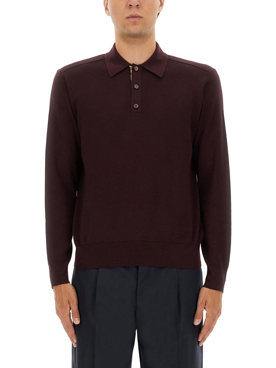 BURBERRY Men's Polo Collar Wool Shirt - Size L