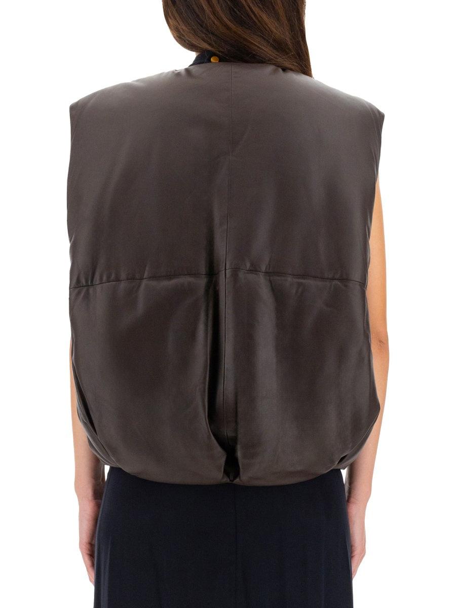 ALYSI Cropped Leather Puffer Vest