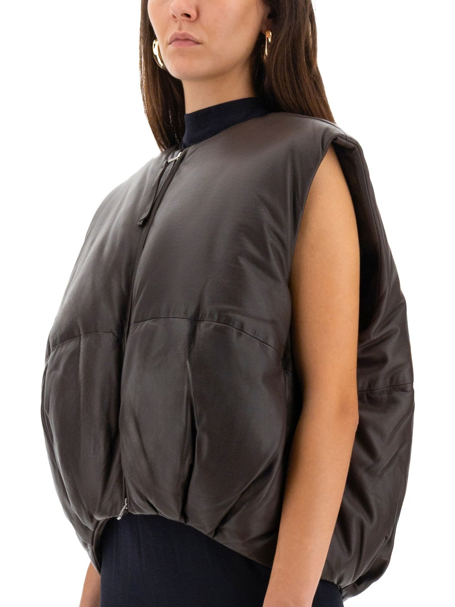 ALYSI Cropped Leather Puffer Vest