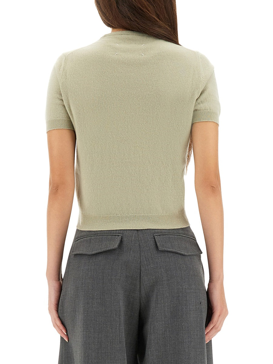 MAISON MARGIELA Cropped Virgin Wool Crew Neck T-Shirt