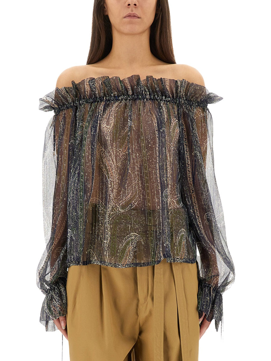 SAINT LAURENT Lurex Silk Creponne Top - Size 36