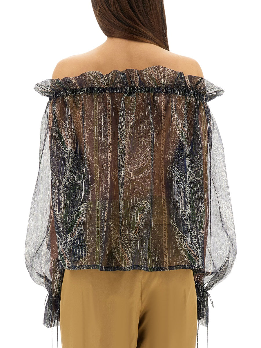 SAINT LAURENT Lurex Silk Creponne Top - Size 36