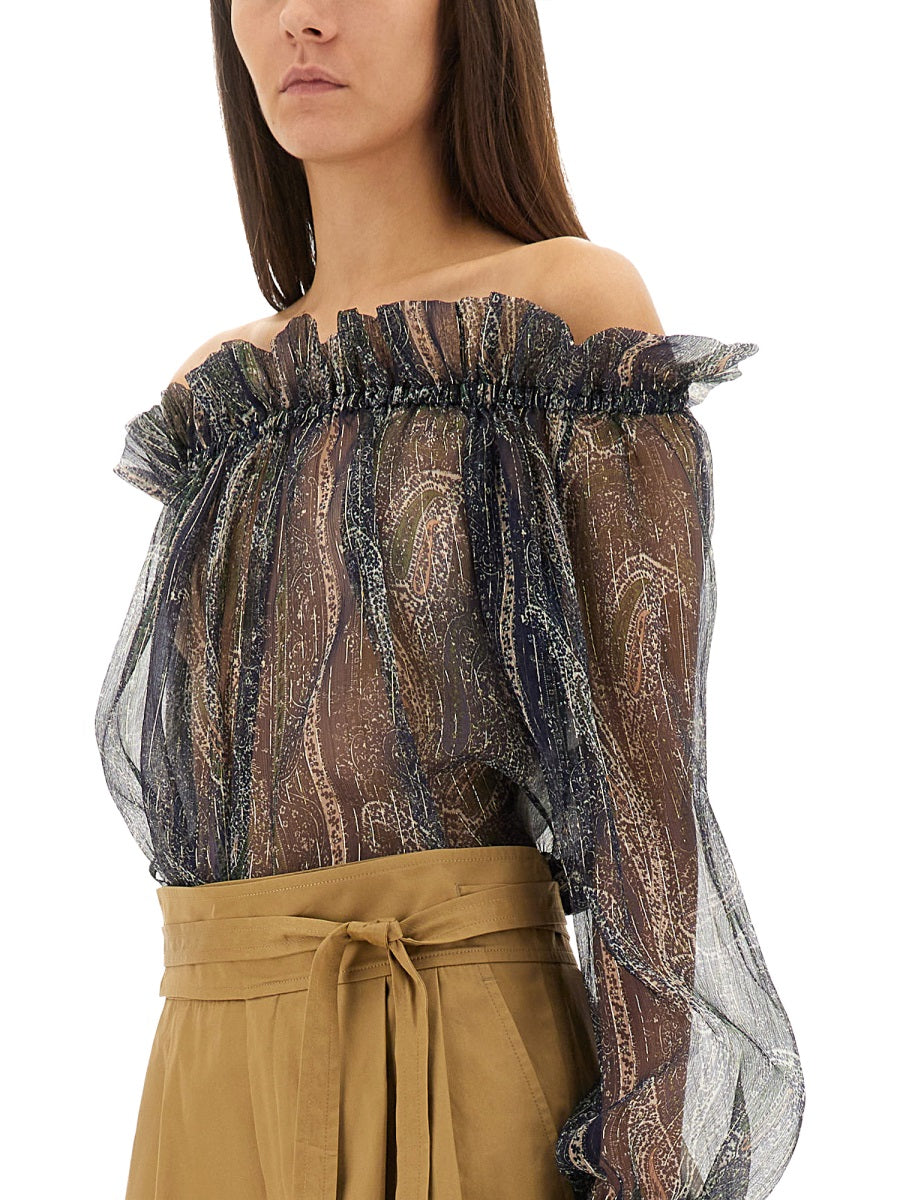 SAINT LAURENT Lurex Silk Creponne Top - Size 36