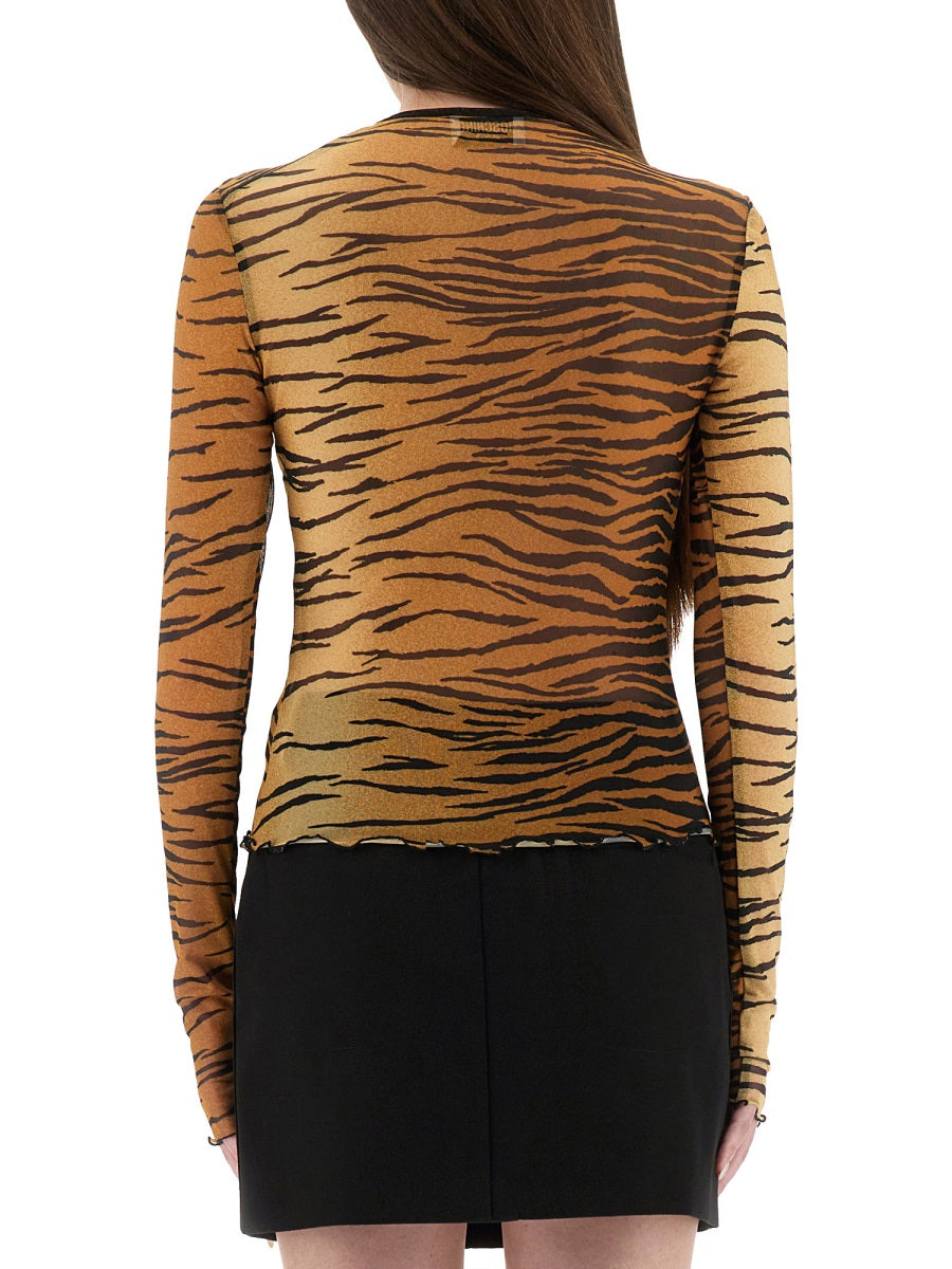 MOSCHINO JEANS Slim Fit Animal Print Mesh Top (Size 40 IT)