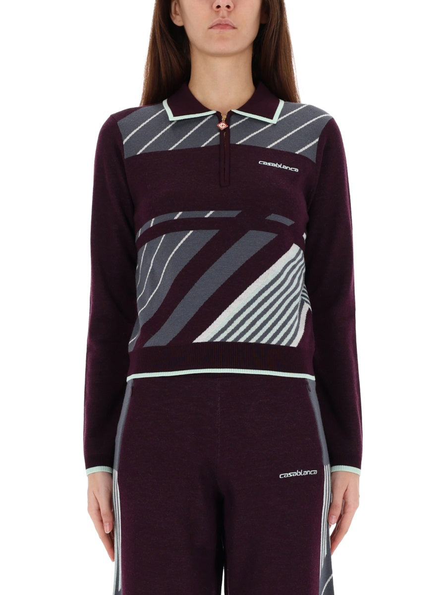 CASABLANCA Diagonal Tennis Polo Shirt - Women's Size S