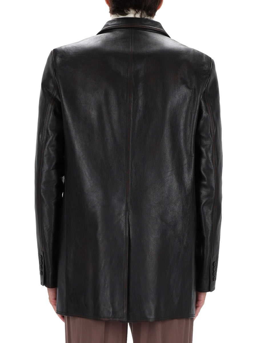 GUCCI Men's Regular Fit Leather Jacket - Size 52