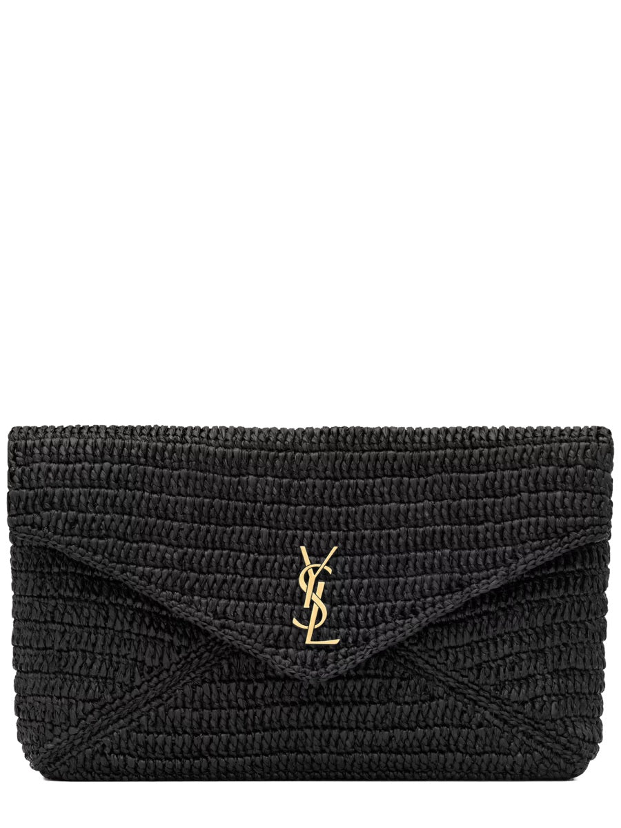 SAINT LAURENT Raffia Mini Clutch Handbag