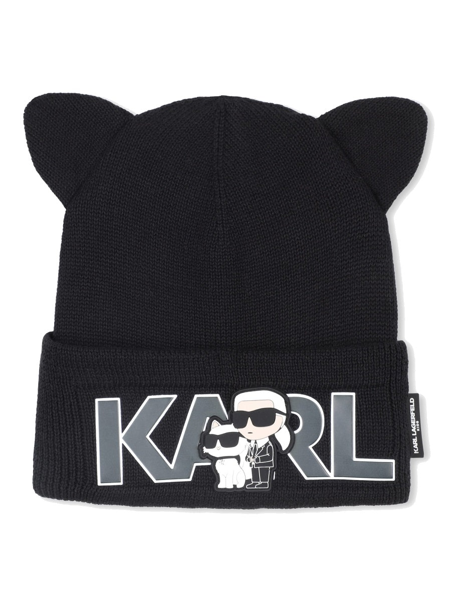 KARL LAGERFELD Logo Beanie Hat for Girls - Mini Style
