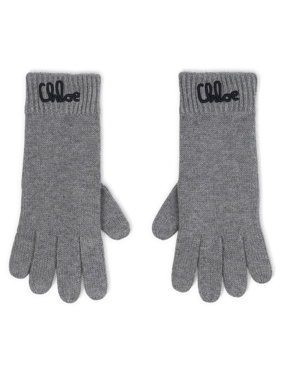 CHLOÉ Mini Logo Knit Gloves for Girls