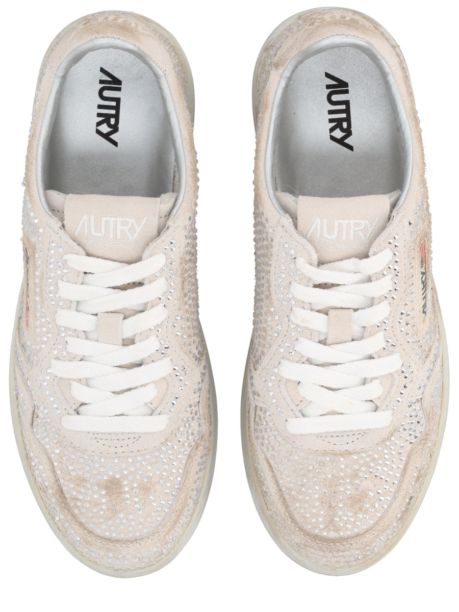AUTRY Glamorous Suede Sneakers with Rhinestone Accents