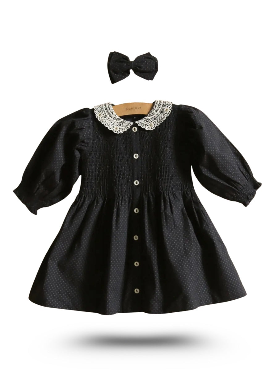 BONJOUR Charming Cotton Dress with Hair Clip for Girls