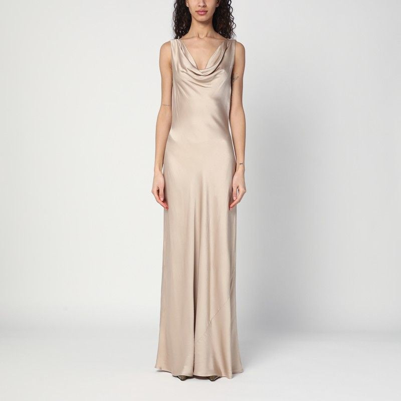 MALINA Elegant Draped Neckline Dress with Hood and Side Zip Closure